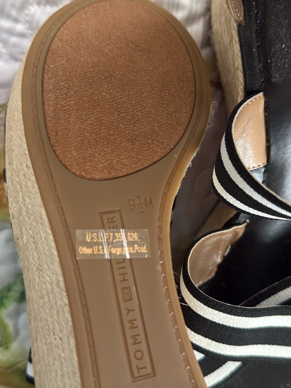 Tommy Hilfiger Black & White Striped Espadrille Wedge Sandals - Picture 4 of 4